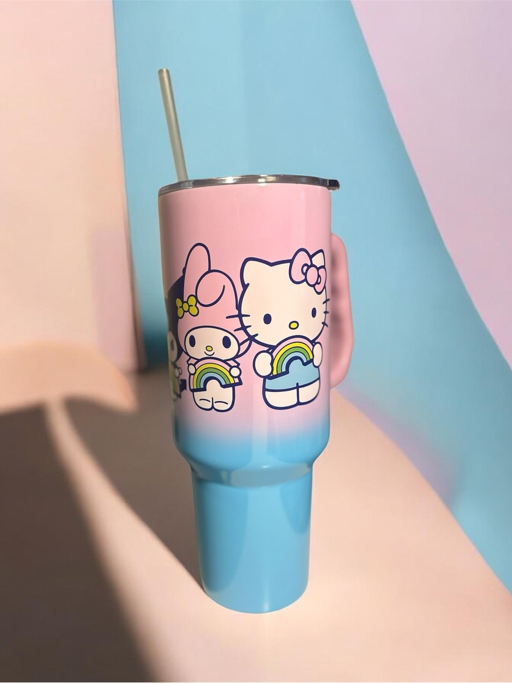 Sanrio Hello Kitty Friends Rainbow Ombre 40oz Stainless Steel Tumbler Cup Handle